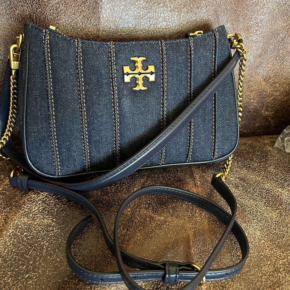 Priced to sell. Genuine Tory Burch Denim Kira Mini. Purse cover/tags included.